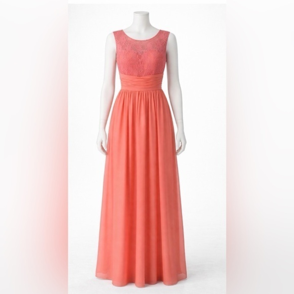 Jaeden Coral Pink Lace Bodice Formal Gown Size Small